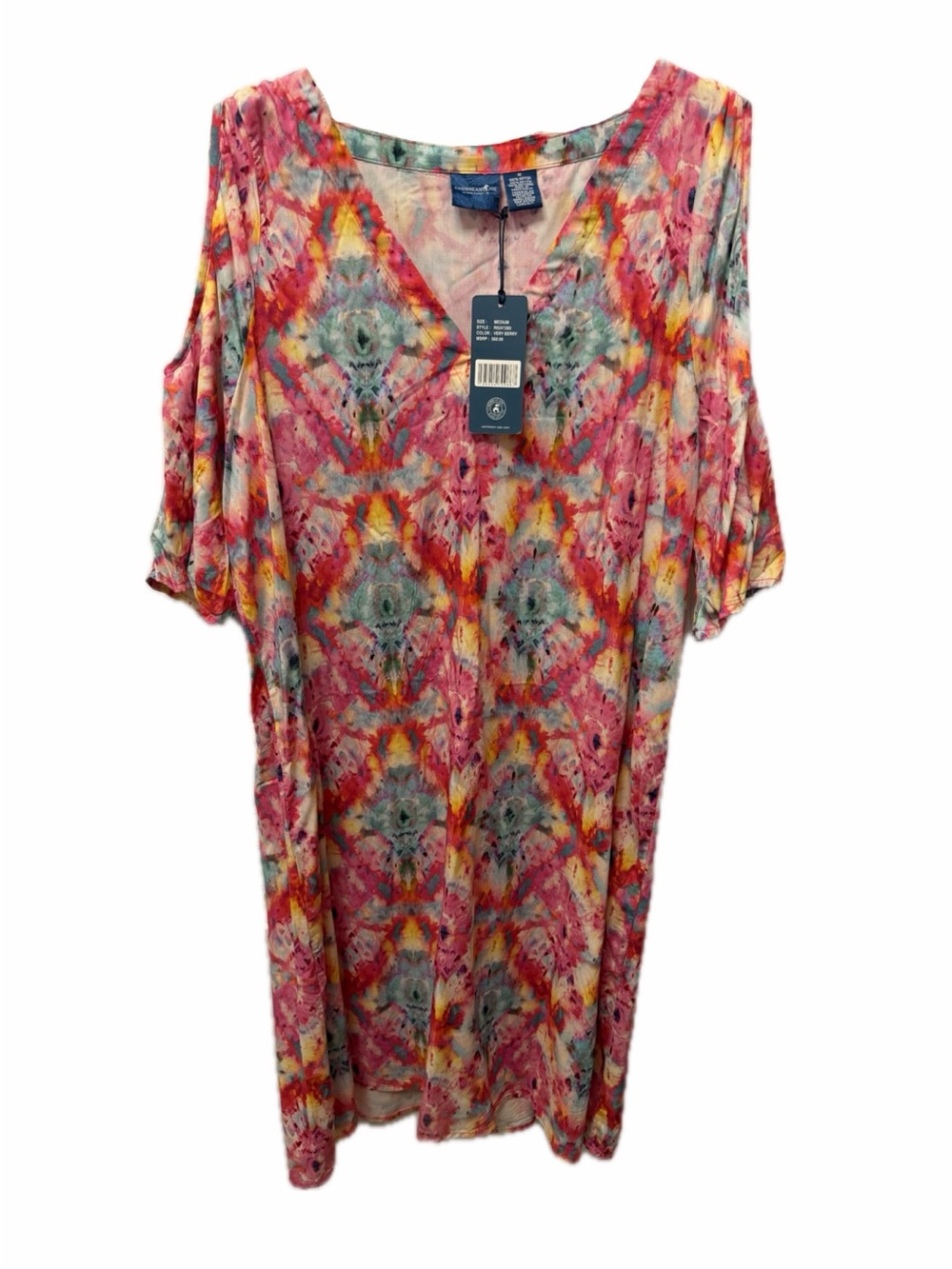 Women’s Caribbean Joe Cold Shoulder Batik Print Dress Size M NWT Very Berry